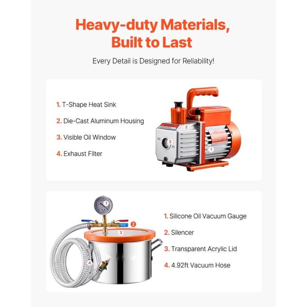 Vakuumkammer 1,5 gallon, 3,5CFM pumpe, enkelttrins, effektiv affugtning, ideel til hobbyprojekter, kommerciel brug
