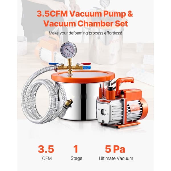Vakuumkammer 1,5 gallon, 3,5CFM pumpe, enkelttrins, effektiv affugtning, ideel til hobbyprojekter, kommerciel brug