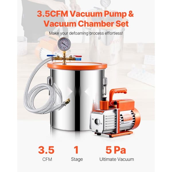 5-gallon vakuumkammer, 3.5CFM enkelttrins pumpe, effektiv afgasning, holdbar konstruktion, ideal til DIY projekter