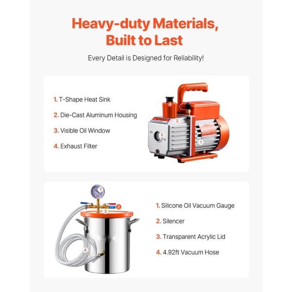 Vakuumkammer 1,5 gallon, 3,5CFM enkelttrins pumpe, effektiv luftudtrækning, kompakt og holdbar design