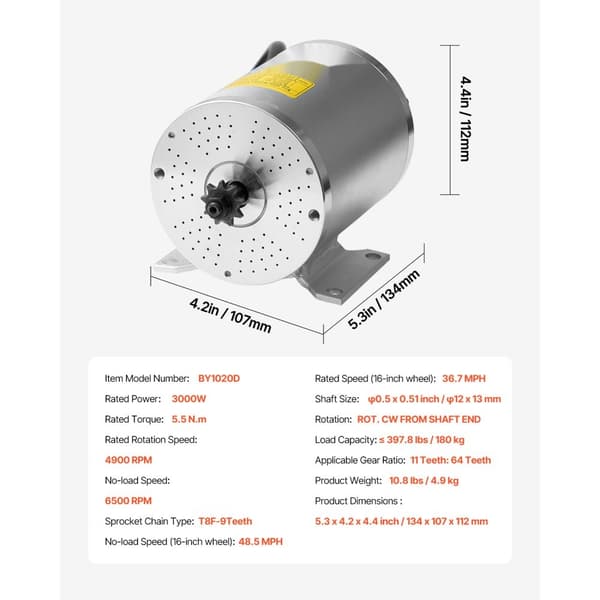 3000W Elektrisk Borstlös DC-motor, 72V 4900rpm, Passar för E-bike Dirt Bike