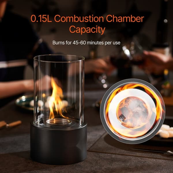 Bordplade Pejs, 6 tommer Metal Fire Pit, Indendørs/UDENDØRS, med glas, stilfuld design, sikkert og effektivt varmeelement