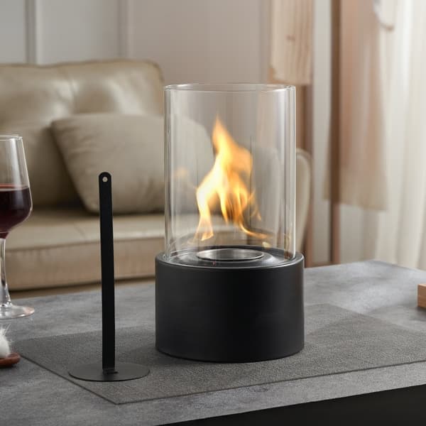Bordplade Pejs, 6 tommer Metal Fire Pit, Indendørs/UDENDØRS, med glas, stilfuld design, sikkert og effektivt varmeelement