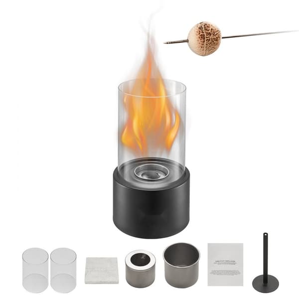 Bordplade Pejs, 6 tommer Metal Fire Pit, Indendørs/UDENDØRS, med glas, stilfuld design, sikkert og effektivt varmeelement