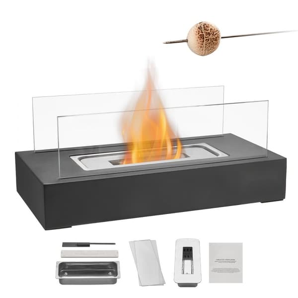 Bordsskiva Fire Pit 14 tum, Metall Öppen Spis, Inomhus och Utomhus Användning, med Glas