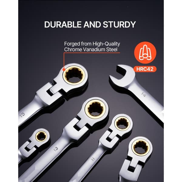 Flex-Head Skraldenøgle Sæt, 8 PC Metrisk 8 mm-17 mm, med Roll-up Taske, slidstærk og kompakt design