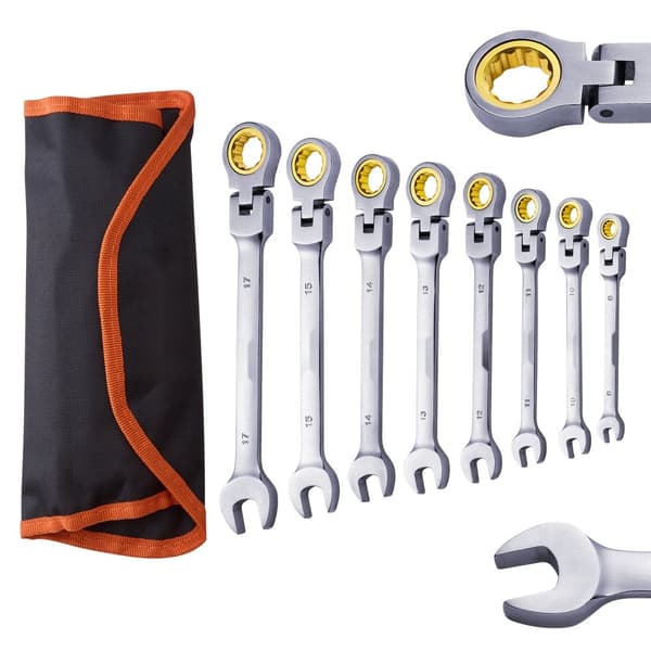 Flex-Head Skraldenøgle Sæt, 8 PC Metrisk 8 mm-17 mm, med Roll-up Taske, slidstærk og kompakt design