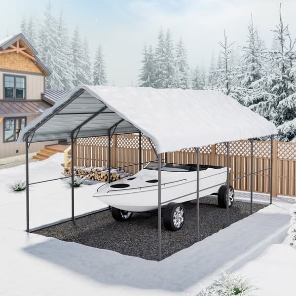 Metal Carport 12' x 20', Heavy Duty Udendørs Garage, Robust, Velegnet til både, Beskyttelse mod vejr og UV-stråler