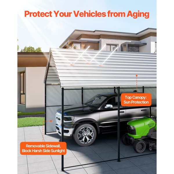 13' x 26' Metal Carport, Heavy Duty Udendørs Garageskjul, Beskyttelse til biler, vejrbestandig, holdbar konstruktion