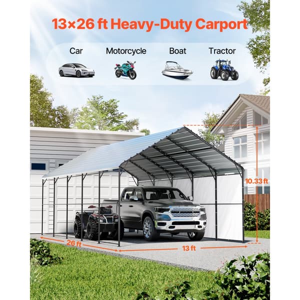 13' x 26' Metal Carport, Heavy Duty Udendørs Garageskjul, Beskyttelse til biler, vejrbestandig, holdbar konstruktion