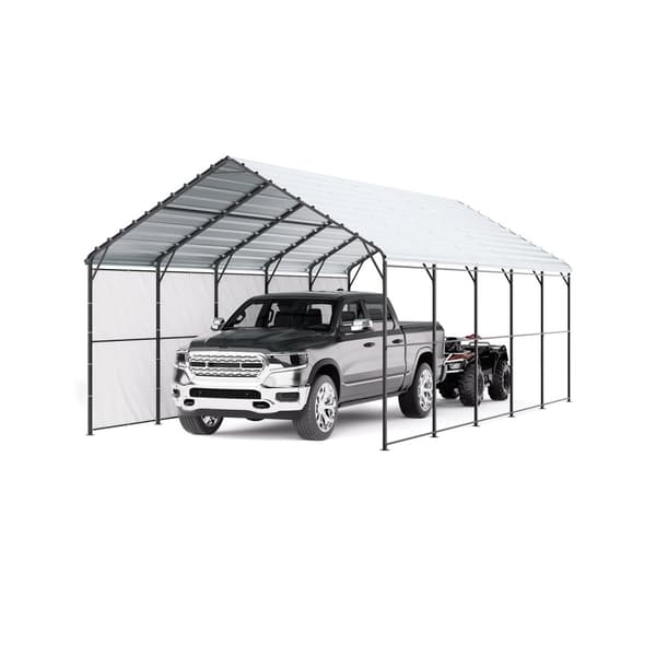 13' x 26' Metal Carport, Heavy Duty Udendørs Garageskjul, Beskyttelse til biler, vejrbestandig, holdbar konstruktion
