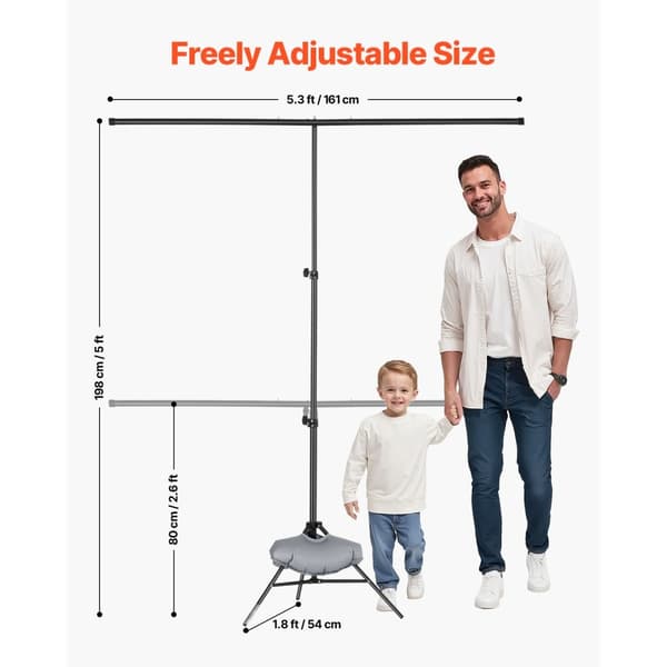 Baggrundsstativ 5 x 6,5 fod, justerbart stativ til fest og fotostudie, robust design, nem opsætning