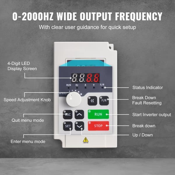VFD 3HP 2,2KW 5A, 3-faset AC 380V, 0-2000Hz frekvensomformer, høj effektivitet, præcis kontrol