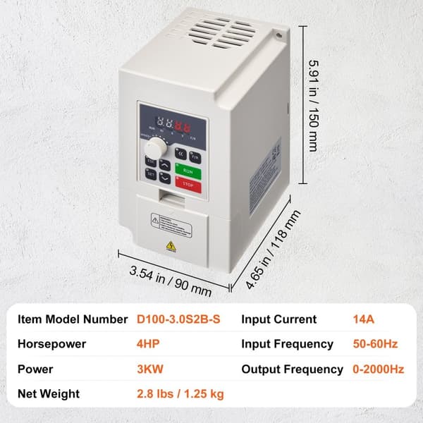 VFD 4HP 3KW Invertteri, 14A 1- tai 3-vaiheinen AC 220V -tulo, 3-vaiheiseen AC 0-220V -lähtöön, Tehokas ja Monipuolinen