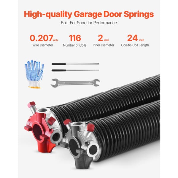 Garageport Torsionsfjädrar Par, 0.207 x 2 x 24 Tum, Inkluderar Lindningsstänger