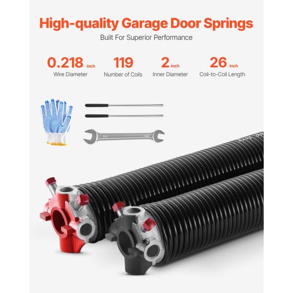 Garageport Torsionsfjädrar Par, 0,218 x 2 x 26 tum, Med Lindningsstänger, Kvalitativ och Långvarig