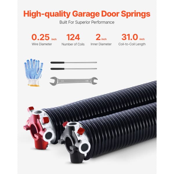 Garageports Torsionsfjädrar Par, 0,25 x 2 x 31 Tum, Med Lindningsstänger, Hög Hållfasthet, Lång Livslängd