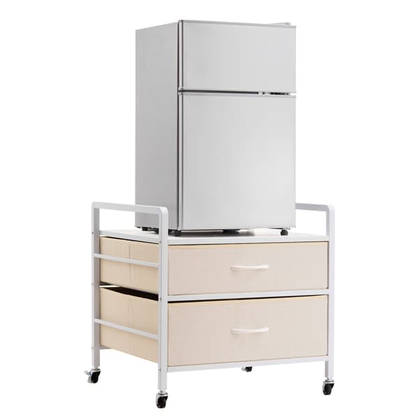 Mini Kylskåp Bord, Förvaringsställ, Vit , 2 lådor, Kapacitet 176 lbs