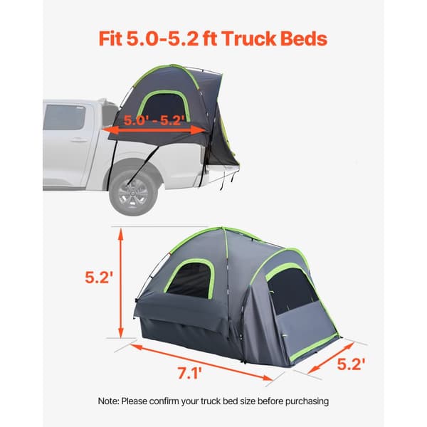 Lastbiltelt 5,0-5,2 fod, Vandtæt PU2000 campingtelt, plads til 2-3 personer, letvægts og nemt at sætte op