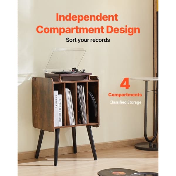 Pladespillerstativ, 2-etagers træt vinylholder, plads til op til 100 albums, brun, stilfuldt design, robust konstruktion
