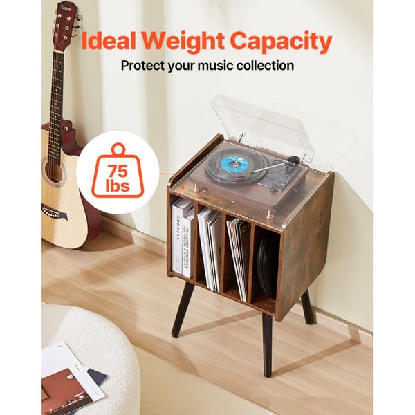 Pladespillerstativ, 2-etagers træt vinylholder, plads til op til 100 albums, brun, stilfuldt design, robust konstruktion