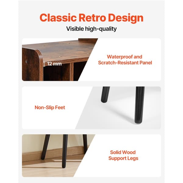 Pladespillerstativ, 2-etagers træt vinylholder, plads til op til 100 albums, brun, stilfuldt design, robust konstruktion