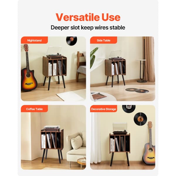Pladespillerstativ, 2-etagers træt vinylholder, plads til op til 100 albums, brun, stilfuldt design, robust konstruktion