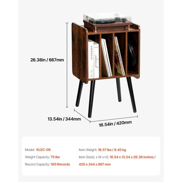 Pladespillerstativ, 2-etagers træt vinylholder, plads til op til 100 albums, brun, stilfuldt design, robust konstruktion