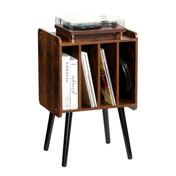 Pladespillerstativ, 2-etagers træt vinylholder, plads til op til 100 albums, brun, stilfuldt design, robust konstruktion