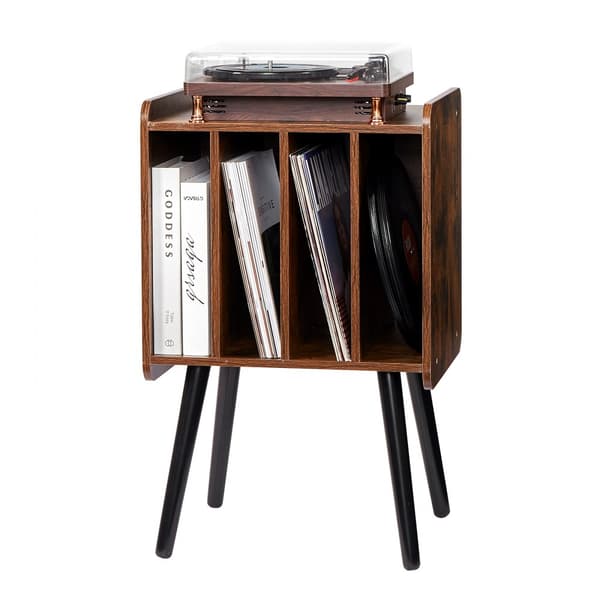 Pladespillerstativ, 2-etagers træt vinylholder, plads til op til 100 albums, brun, stilfuldt design, robust konstruktion