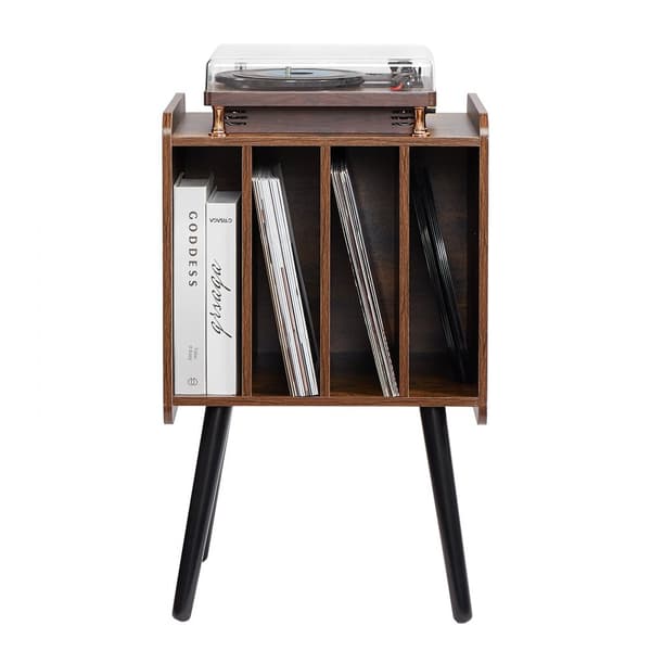 Pladespillerstativ, 2-etagers træt vinylholder, plads til op til 100 albums, brun, stilfuldt design, robust konstruktion