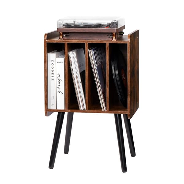 Pladespillerstativ, 2-etagers træt vinylholder, plads til op til 100 albums, brun, stilfuldt design, robust konstruktion