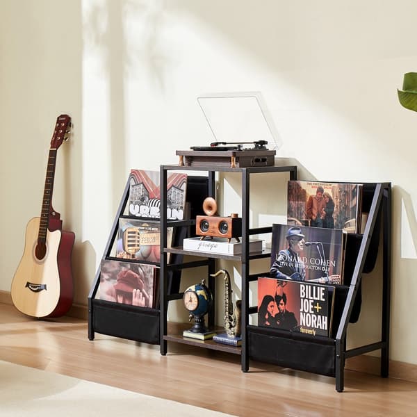 3-Tiers Pladespiller Stand, Metal Vinyl Plade Stand, Kapacitet op til 280 Album, Stilren Sort