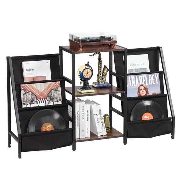 3-Tiers Pladespiller Stand, Metal Vinyl Plade Stand, Kapacitet op til 280 Album, Stilren Sort