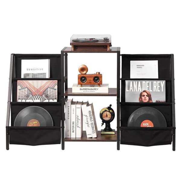 3-Tiers Pladespiller Stand, Metal Vinyl Plade Stand, Kapacitet op til 280 Album, Stilren Sort