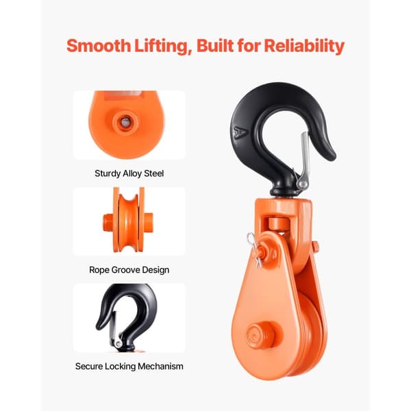 2 Tons Ryckblock, med Vridbar Krok 74 mm, Lyftande Rollback, Robust Pulleysystem