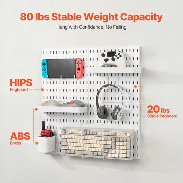 Pegboard Kombinationsset 11 x 11, Plast Pegboard 4 Paneler, Perfekt för Hemmet, Vit Färg
