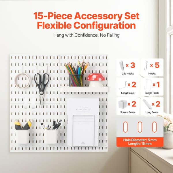 Pegboard Kombinationsset 11 x 11, Plast Pegboard 4 Paneler, Perfekt för Hemmet, Vit Färg