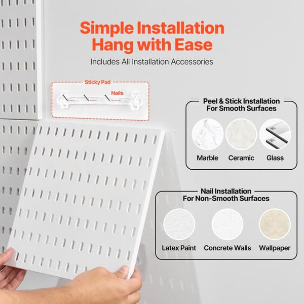 Pegboard Kombinationsset 11 x 11, Plast Pegboard 4 Paneler, Perfekt för Hemmet, Vit Färg