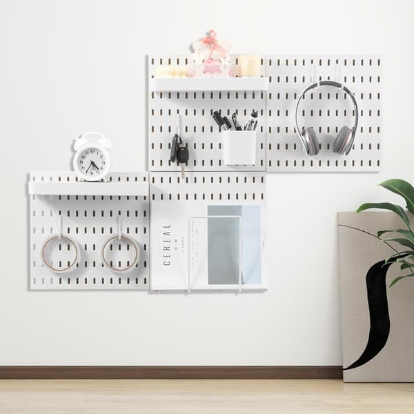 Pegboard Kombinationsset 11 x 11, Plast Pegboard 4 Paneler, Perfekt för Hemmet, Vit Färg