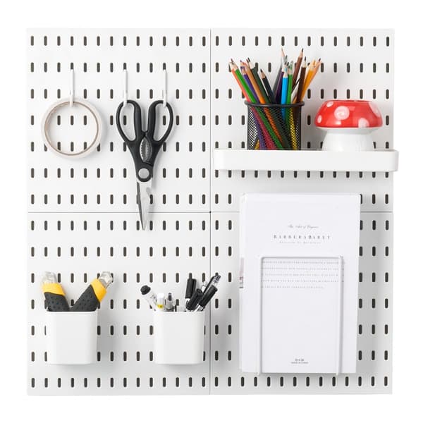 Pegboard Kombinationsset 11 x 11, Plast Pegboard 4 Paneler, Perfekt för Hemmet, Vit Färg