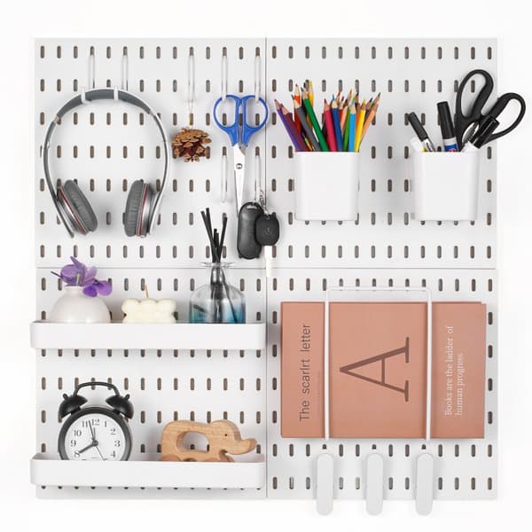 Pegboard Kombinationsset 11 x 11, Plast Pegboard 4 Paneler, Perfekt för Hemmet, Vit Färg