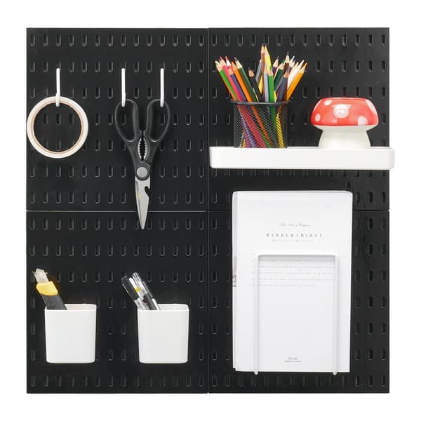 Pegboard -yhdistelmäsarja, 11x11 tuumaa muovinen Pegboard, 4 paneelia, musta kodin säilytysratkaisu