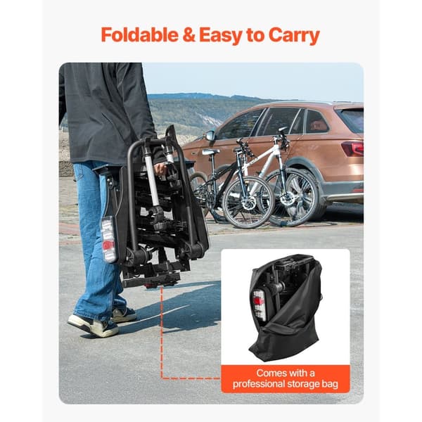 Cykelstativ til 2 cykler, Foldbar Hitch Cykelholder, Passer til 5 cm modtagere