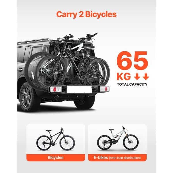 Cykelstativ til 2 cykler, Foldbar Hitch Cykelholder, Passer til 5 cm modtagere