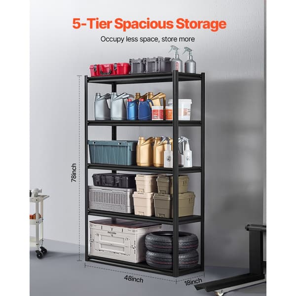 Opbevaringshylder 18 D x 48 B x 78 H, 5-niveauer Garageopbevaringsreoler, Robust Konstruktion