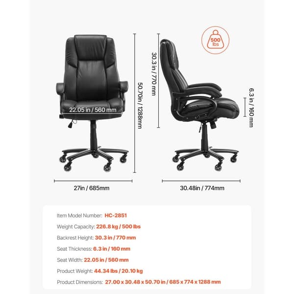 Direktørstol, Executive High Back Office Chair, Knop-Kontrol Lændestøtte, Sort