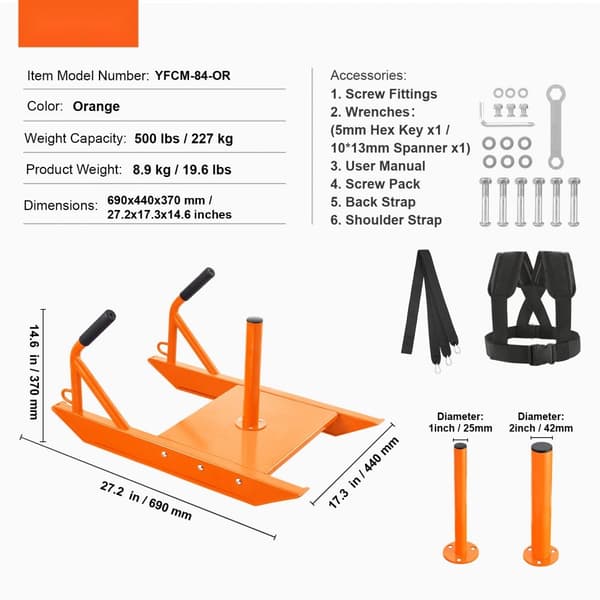 Brugsklar Fitness Træningsslæde, Vægt Power Pull Push Sled, Med Styrke og Hastighed, Farve: Orange