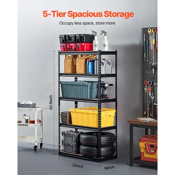 Opbevaringshylder 16 D x 32 B x 62,8 H, 5-Lags Garageopbevaringsreoler, Robust Design, Maks Belastning