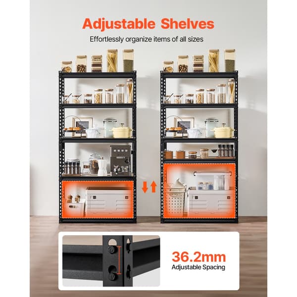 Opbevaringshylder 16 D x 32 B x 62,8 H, 5-Lags Garageopbevaringsreoler, Robust Design, Maks Belastning